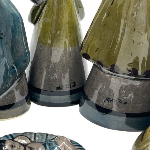 Vtg 11 Pc Artisan Painted Mexican Folk Art Clay Pottery Christmas Nativity Set - Picture 12 of 16